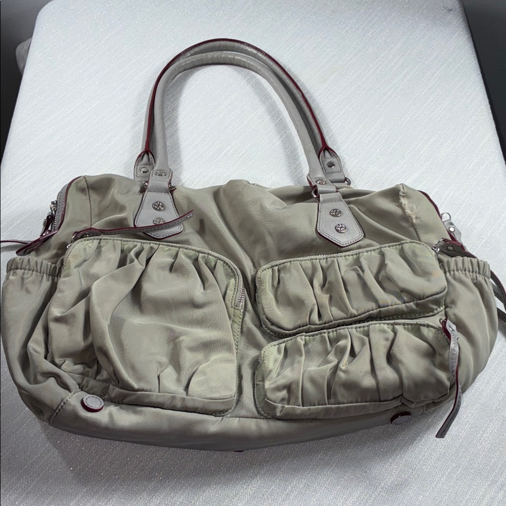 MZ Wallace Nylon Large Shoulder Bag Gray Travel Tote Organizer Small Tear